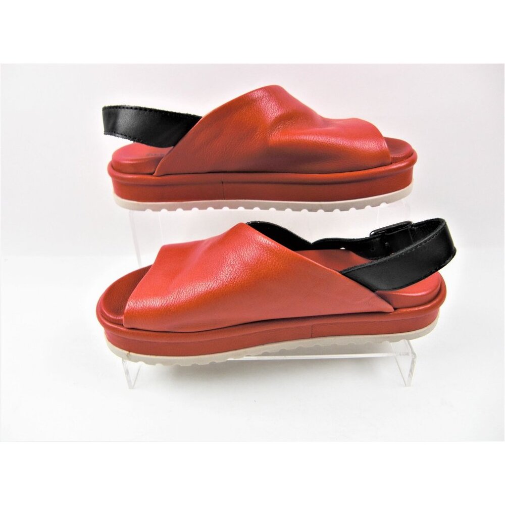 ALL BLACK Women's Red Cutout Opened Toe Leather Flatform Sandals Size 5.5-36 - Picture 1 of 7